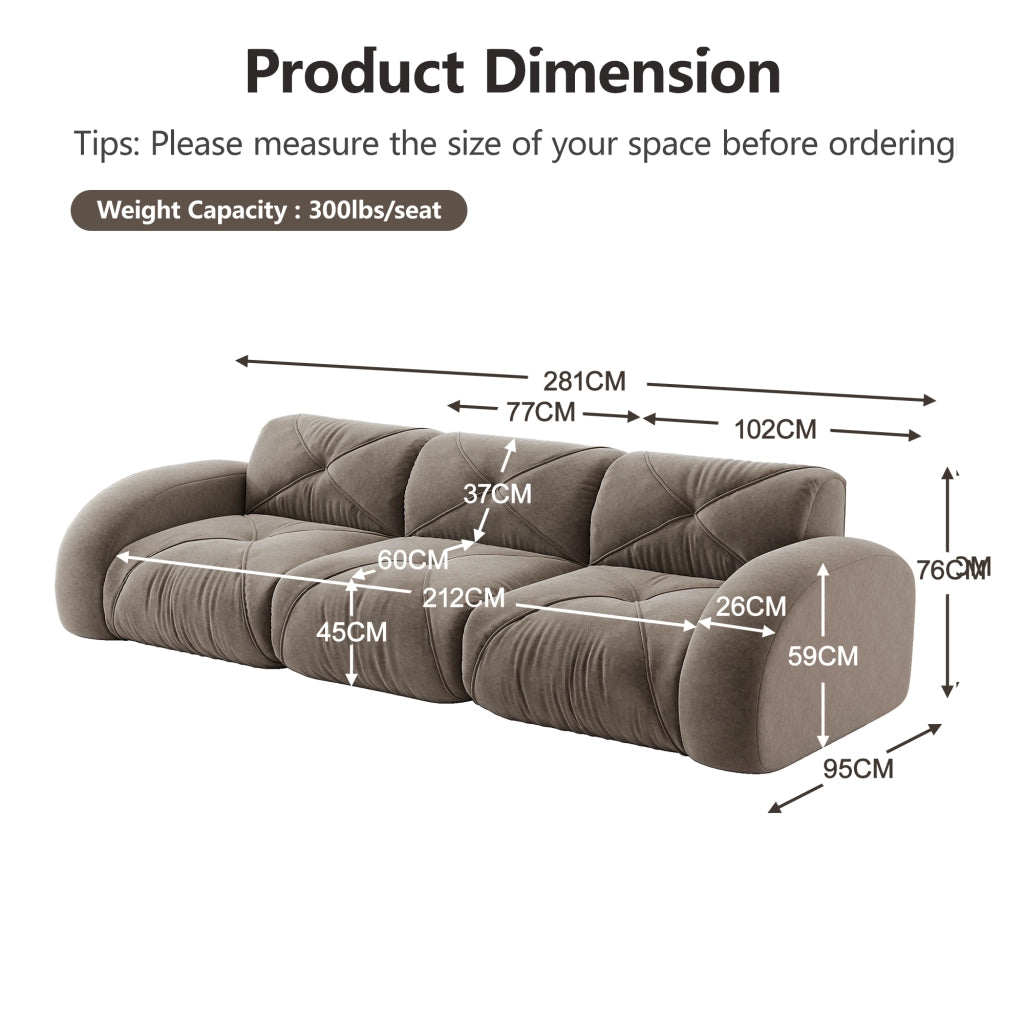 Sofa modulare extra grande senza cornice - Zephmum- 3 posti tessuto Chenille antiscivolo