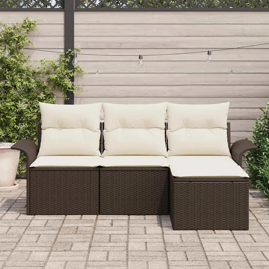 Set Divano da Giardino con cuscino 4 pcs Marrone Poly Rattan