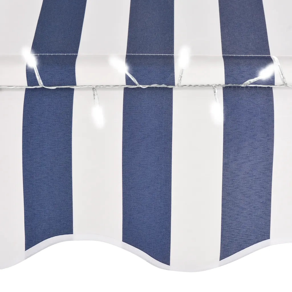 Tenda da Sole Retrattile Manuale con LED 200 cm Blu e Bianca 145843