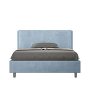 BS COM Letto matrimoniale francese senza rete imbottito 140x190 microfibra azzurro Large