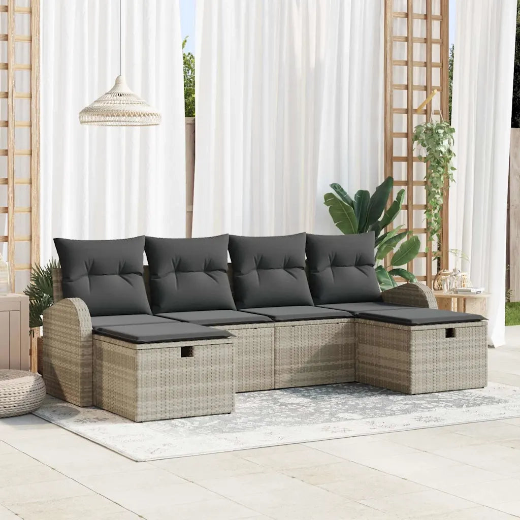 Set Divano da Giardino 6 pcs Grigio chiaro polyrattan