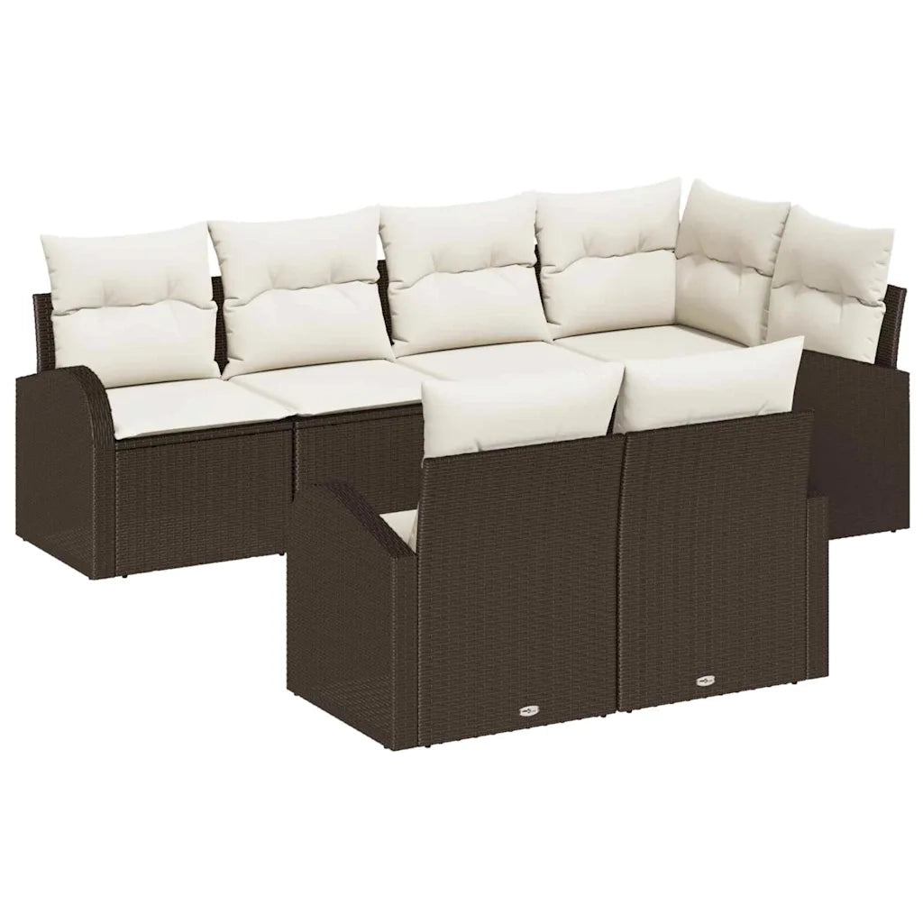 Set Divano da Giardino 7 pcs Marrone e bianco polyrattan