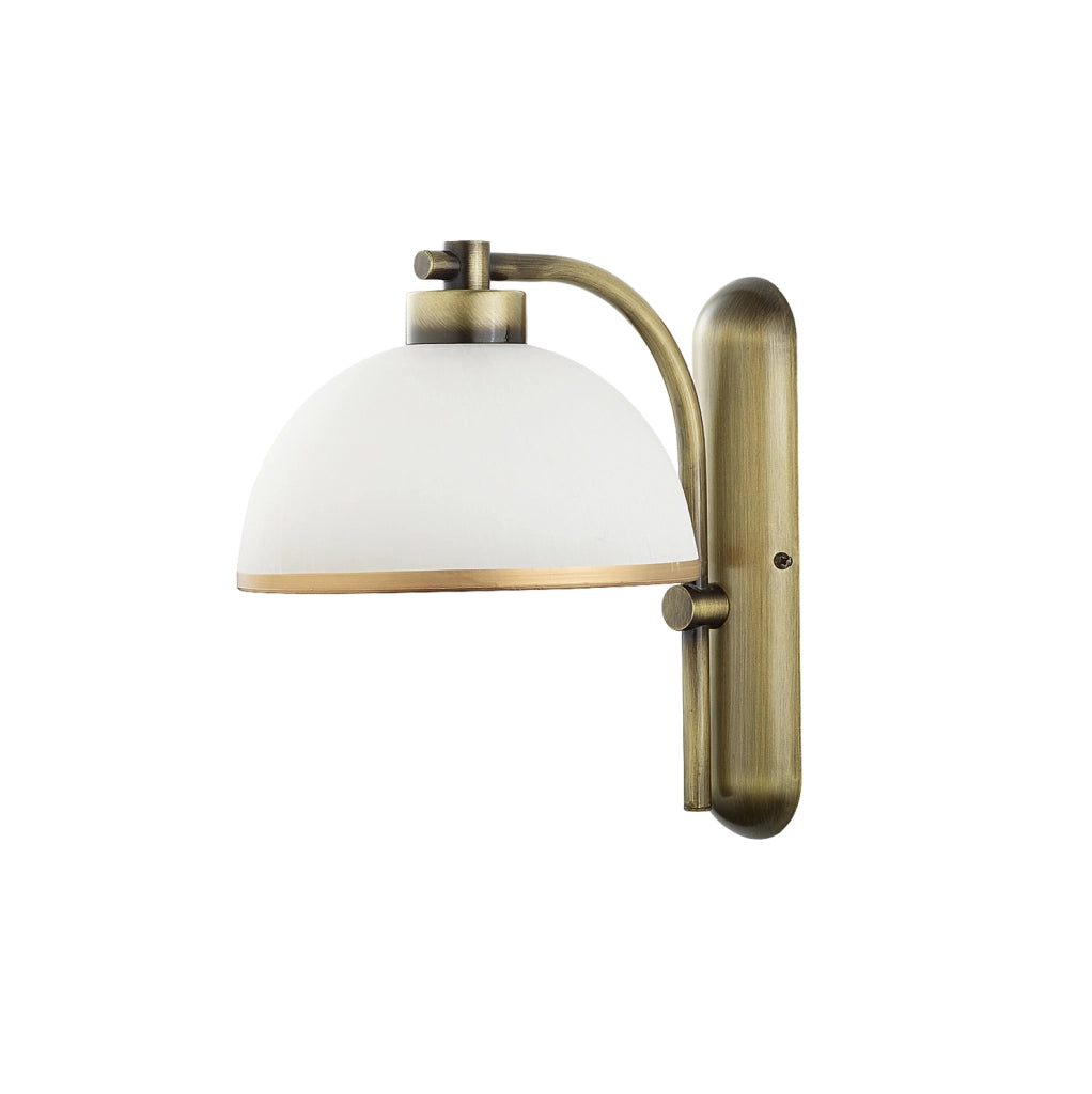 Applique vintage ottone patinato cupola bianca E27 Jupiter
