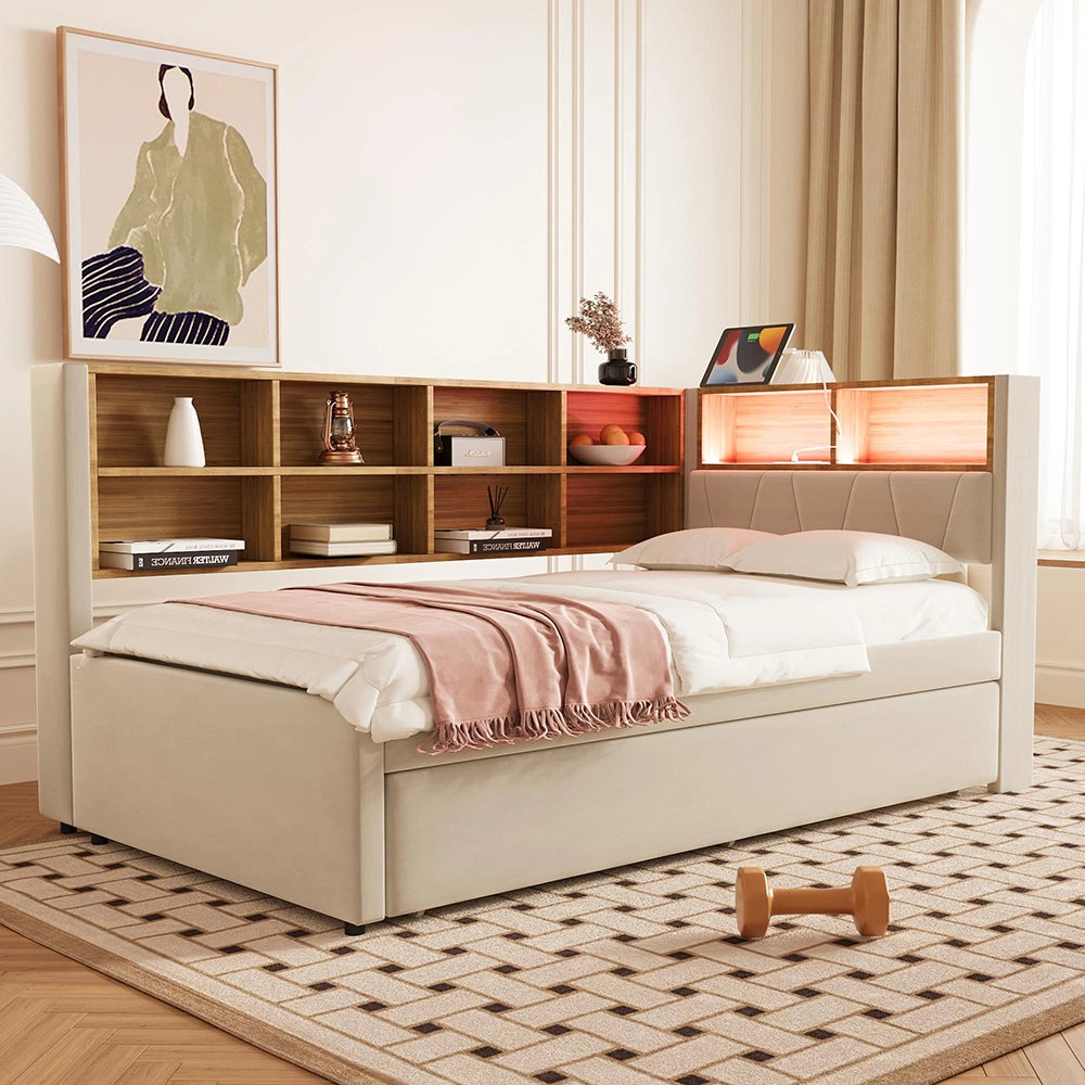 Divano letto - Xylo - 90x200 cm letto nascosto USB beige