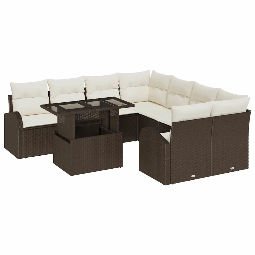 Set Divano da Giardino 9 pcs Marrone Rattan in Polipropilene 3357351