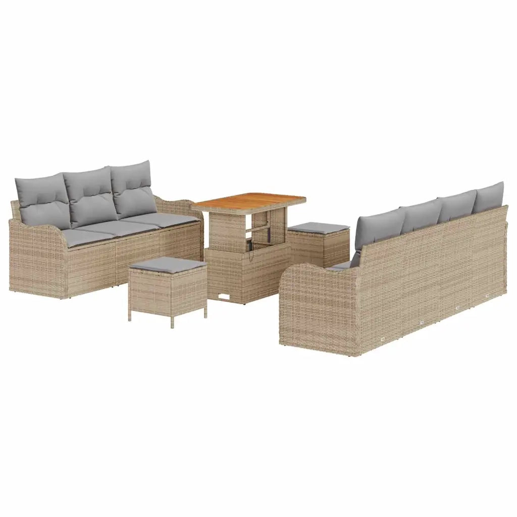 Set Divano da Giardino con cuscino 10 pcs Beige polyrattan