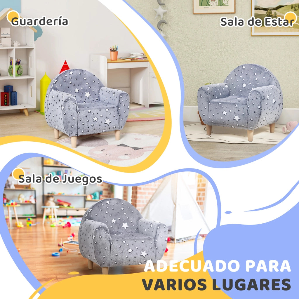 Divano bambini stelle luminose ¨C Minimal ¨C velluto grigio 55x40x55 cm