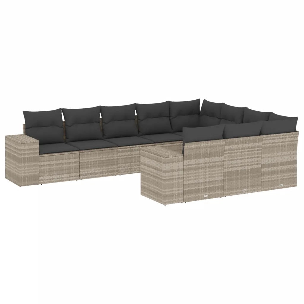 Set Divano Giardino 10 pz con Cuscini Grigio Chiaro Polyrattan 3255429
