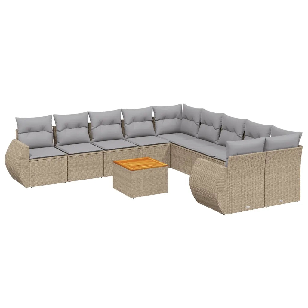 Set Divani da Giardino 11 pz con Cuscini Beige in Polyrattan