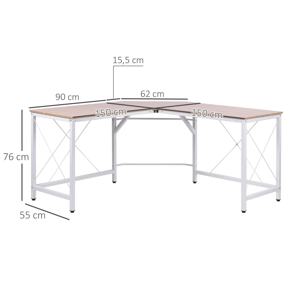 Scrivania Angolare in Legno ¨C Minimal ¨C MDF Naturale Grigio 150x150x76 cm