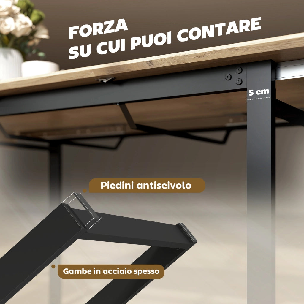 Tavolo da Pranzo Industriale per 6-8 Persone 180x80x75 cm con Ribalta Rotonda in Legno e Acciaio