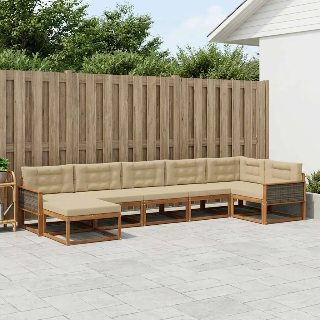Set di divani da esterno con cuscino 7 pcs Naturale e Beige 3382741