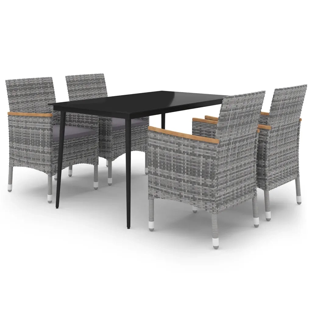 Set da Pranzo per Giardino 5 pz con Cuscini Polyrattan e Vetro 3099789