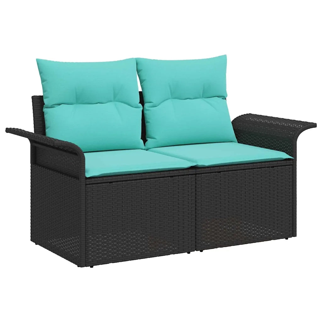 Set Divano da Giardino 5 pcs Nero e Turchese polyrattan 3355932