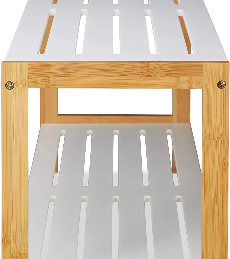 Scarpiera con vani portaoggetti 2 ripiani bambù e MDF bianco 70 cm 13_0001024