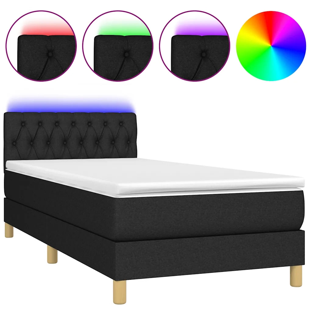 Letto a Molle con Materasso e LED-Struttura Letto con Materasso Nero 90x200 cm in Tessuto 978662