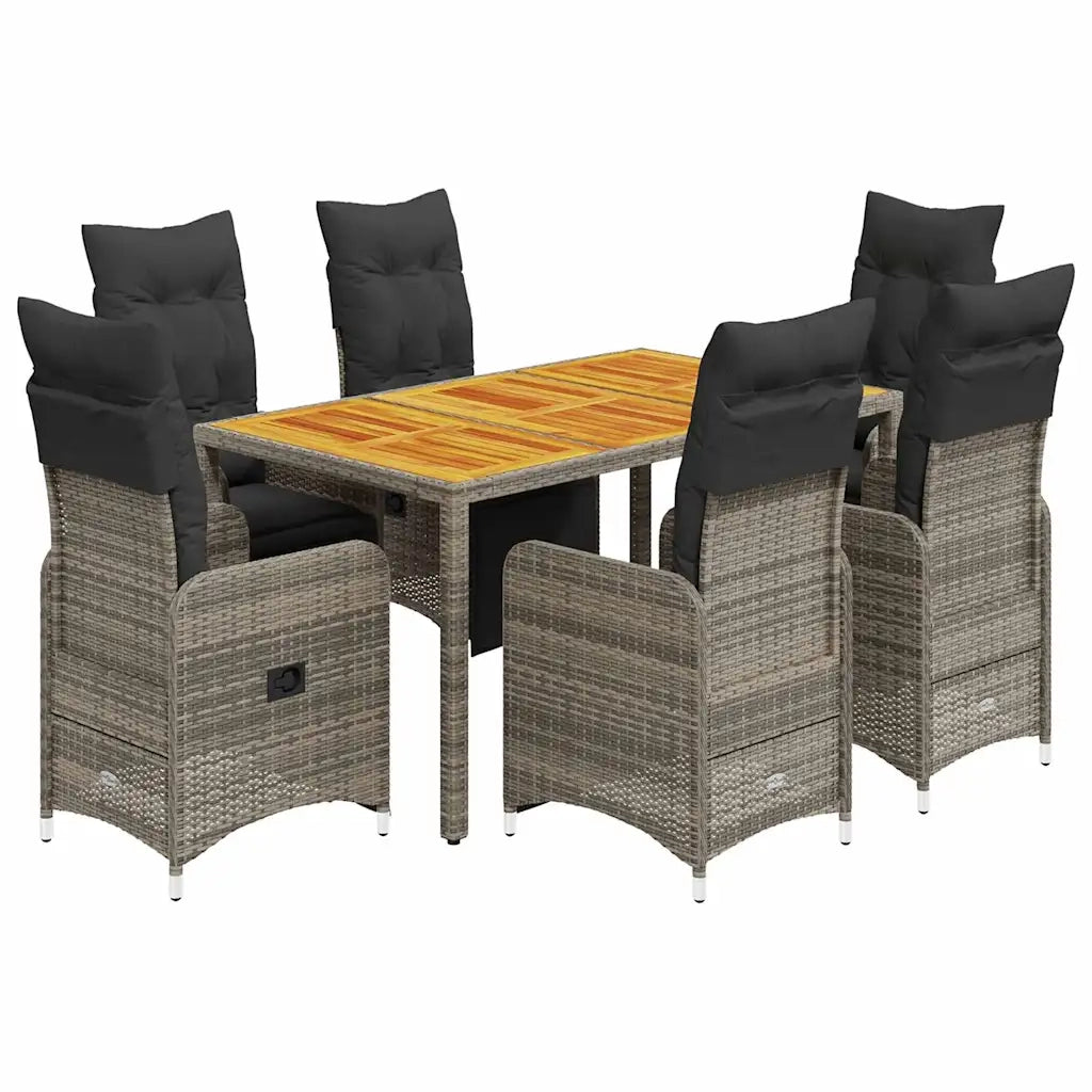 Set Bistrò da Giardino 7 pz con Cuscini in Polyrattan Grigio 3277160