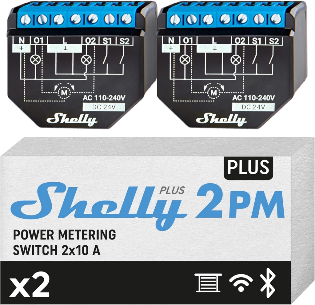 Shelly Relè interruttore a due canali. Wi-fi e bluetooth. Shelly Plus 2PM Pack x2