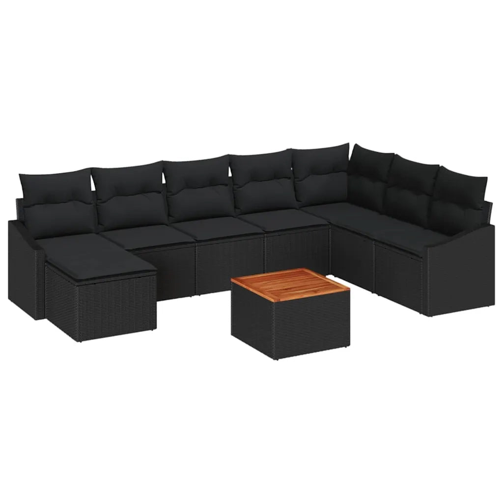 Set Divano da Giardino con archiviazione 9 pcs Nero polyrattan 3356539