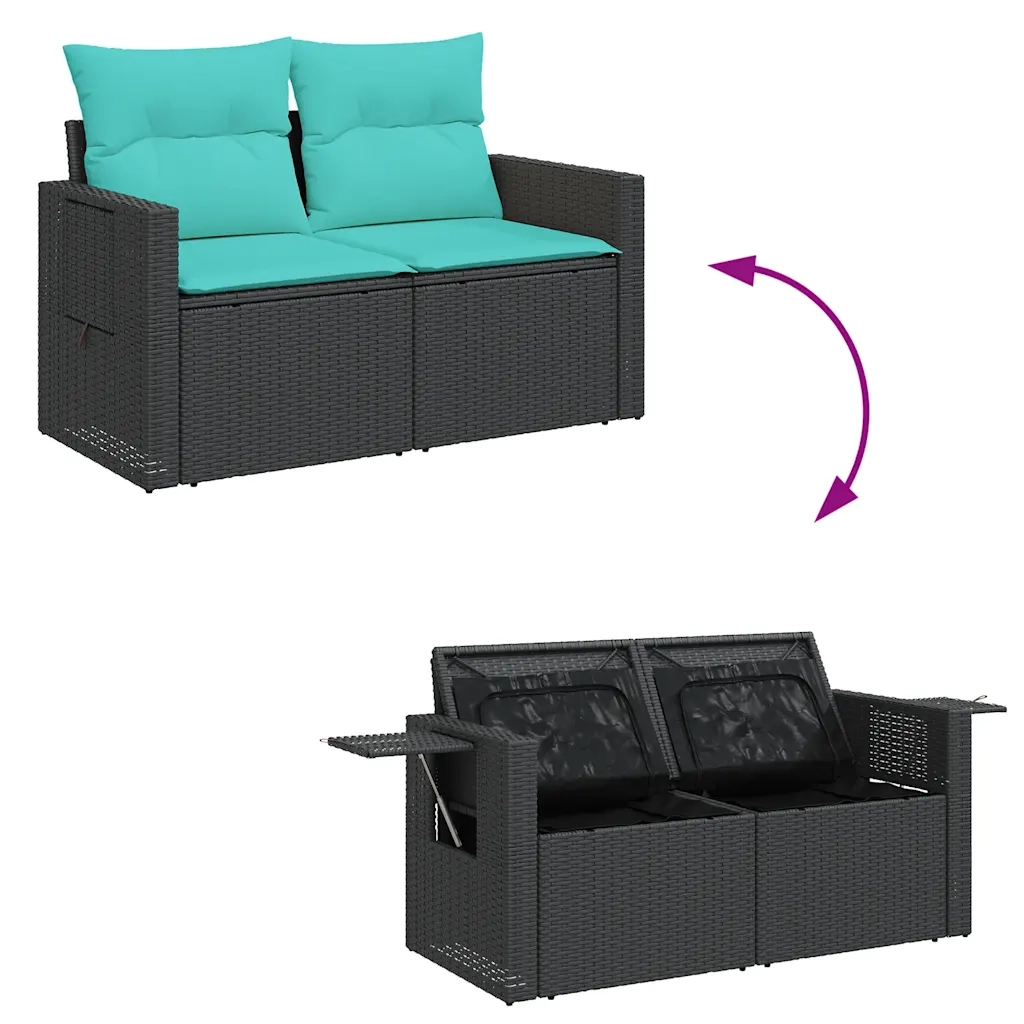 Set Divano da Giardino 6 pz con Cuscini Nero in Polyrattan 3327137