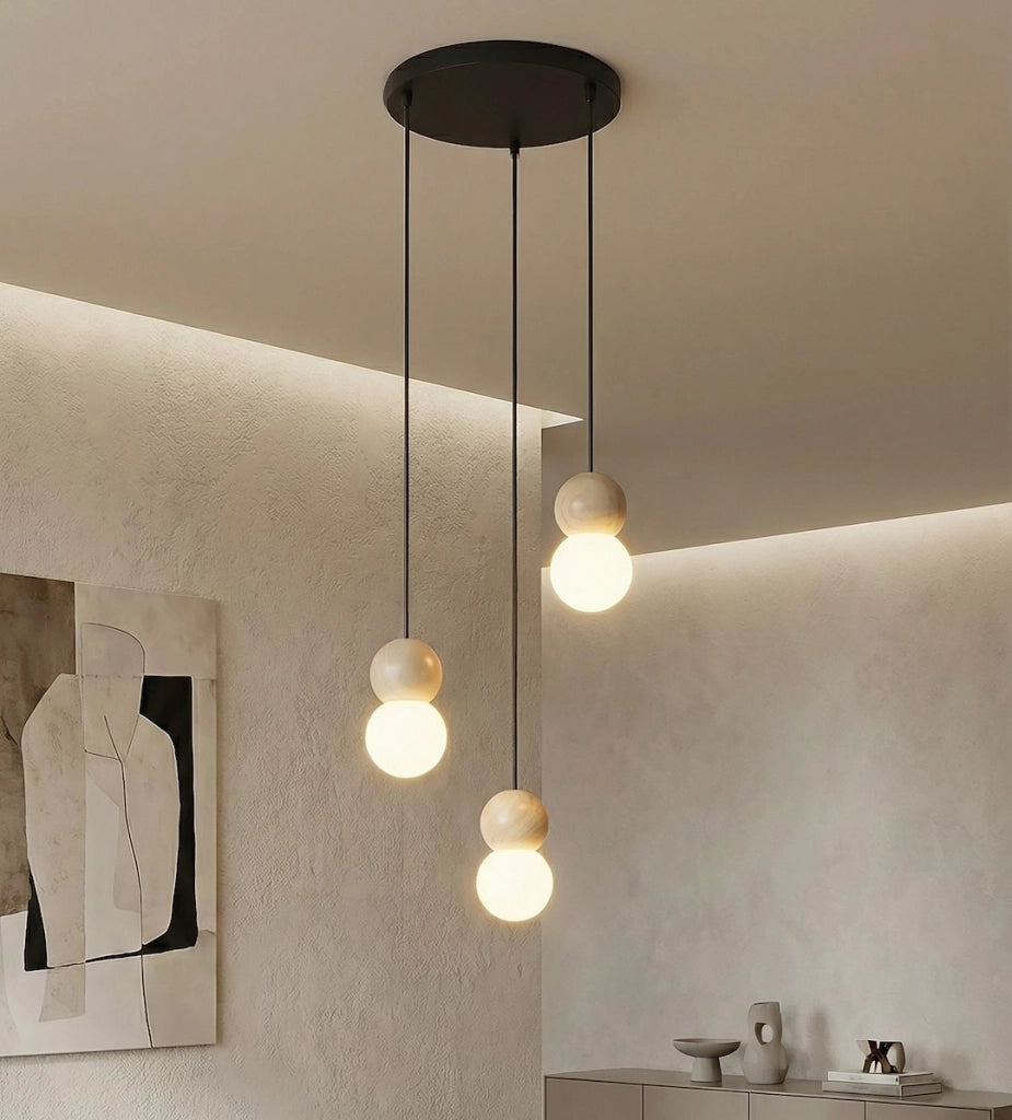 Lampadario LED LOOP nero/bianco legno vetro Emibig