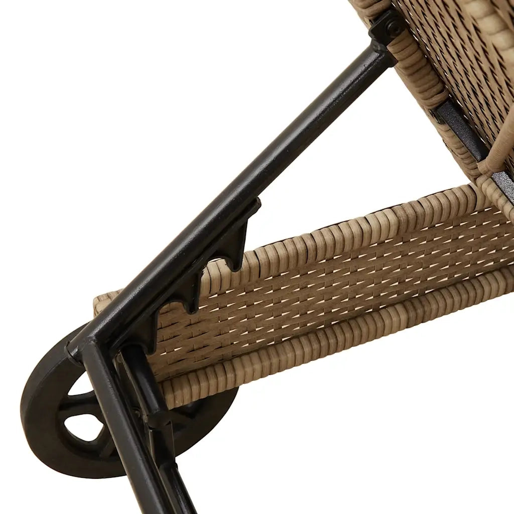Lettino Prendisole con Ruote e Cuscino in Polyrattan Beige 4104037