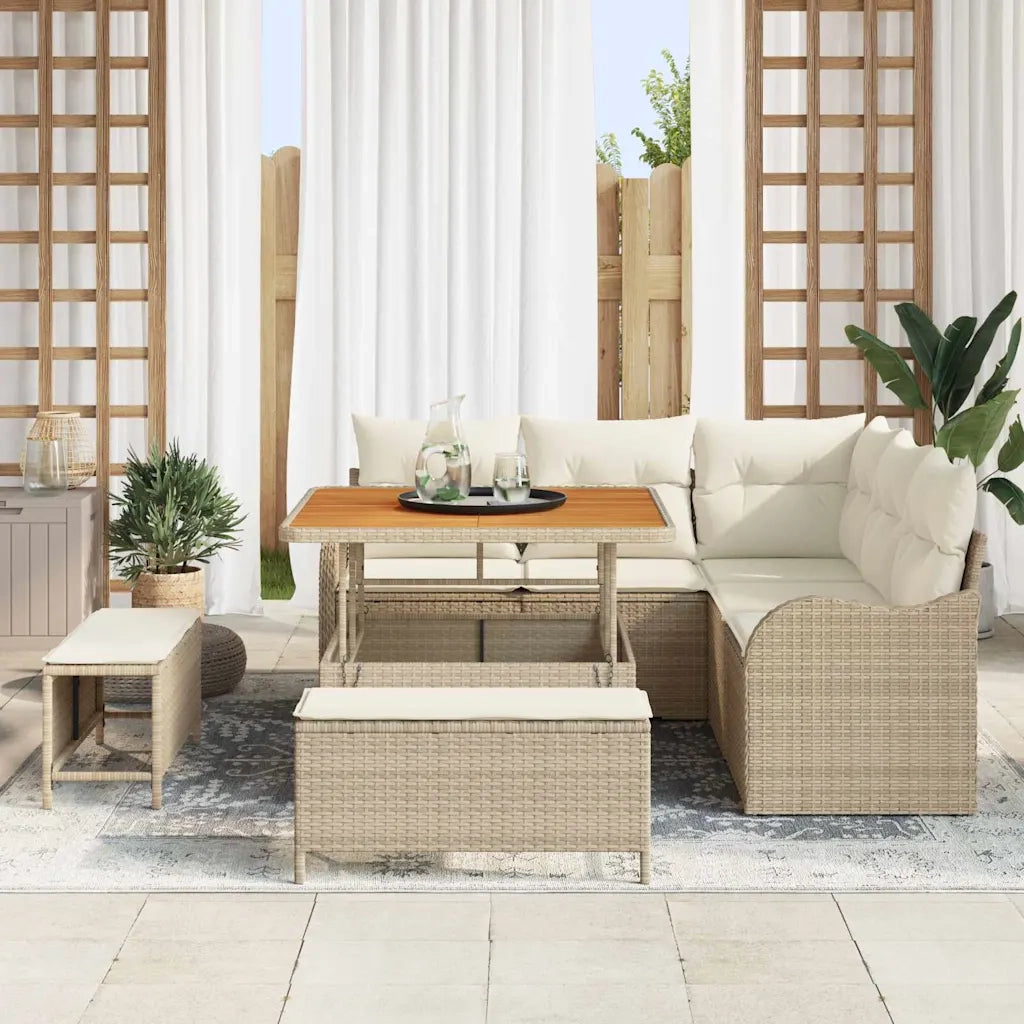 Set Divano da Giardino con cuscino 8 pcs Beige e Crema
