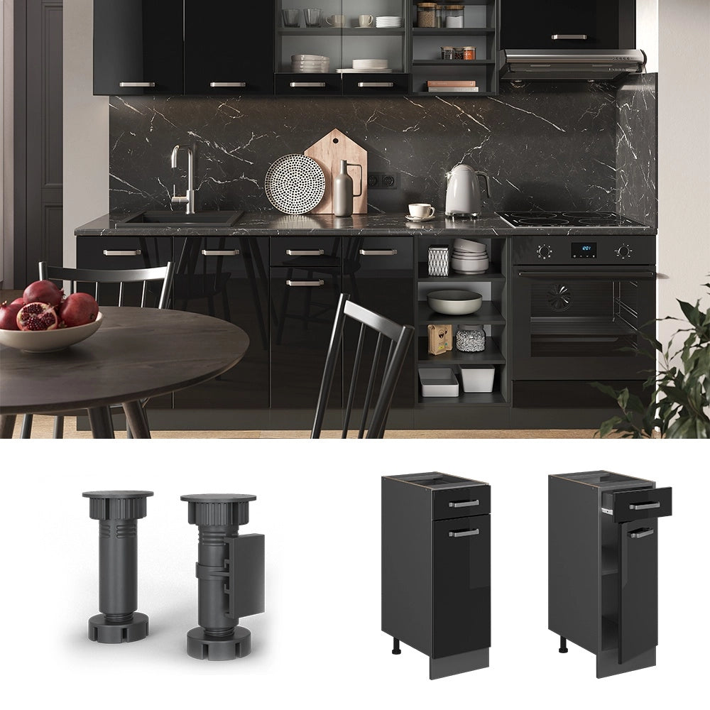 Mobiletto base per cucina R-Line Nero lucido/Antracite 30 cm, PL Antracite Vicco