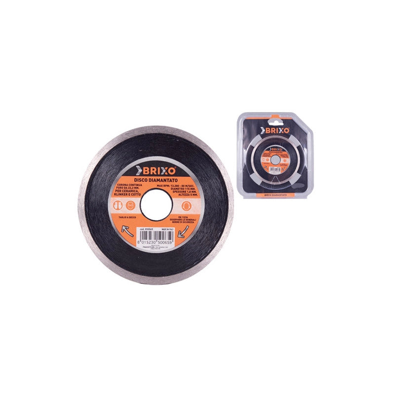 Disco diamantato Brixo Ø115 mm – Corona continua 1,8 mm – Taglio preciso per ceramica e klinker