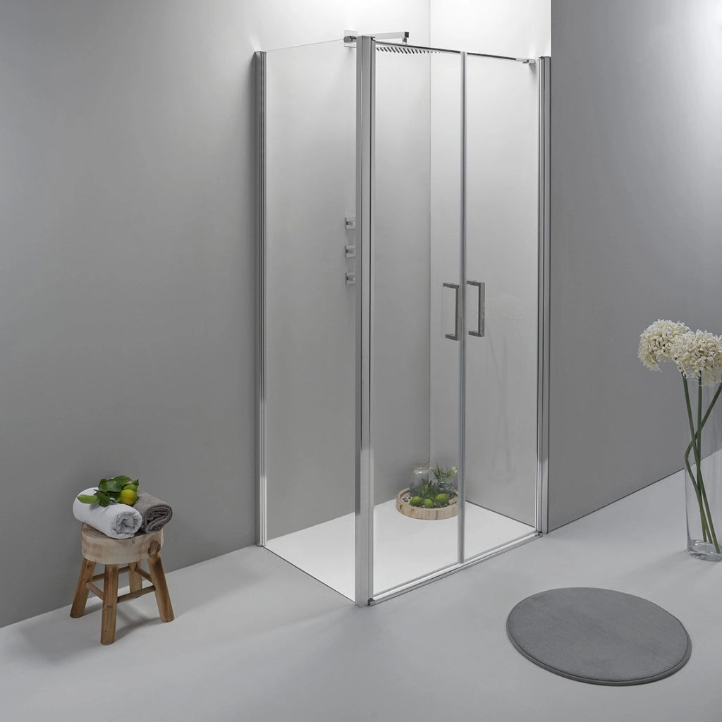 Box Doccia Angolare 80x80 Cm Apertura Saloon con Lato Fisso Trasparente