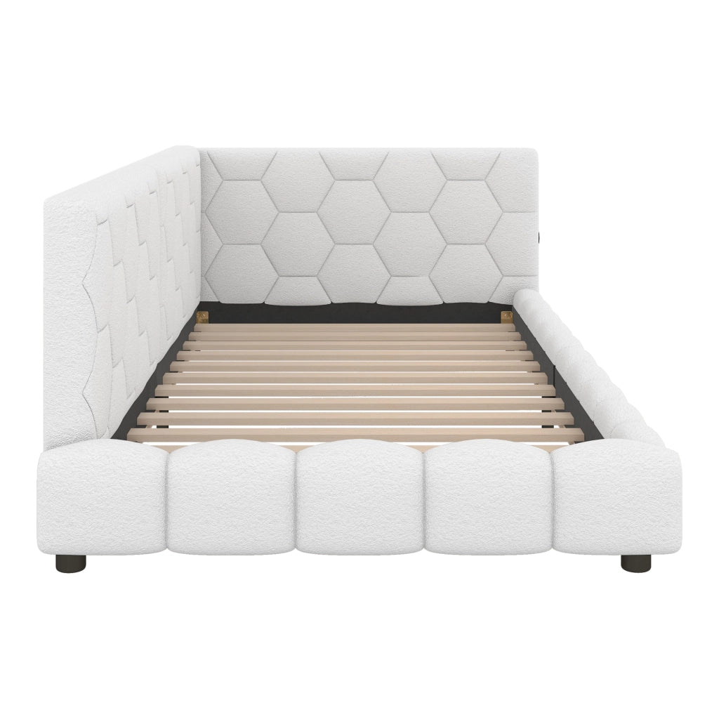 Divano letto 90 × 200 cm con rete a doghe LED regolabile via app porte USB e USB-C bianco