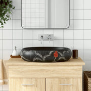 Lavabo da Appoggio-Lavandino-Lavello Nero Ovale 59x40x15 cm Ceramica