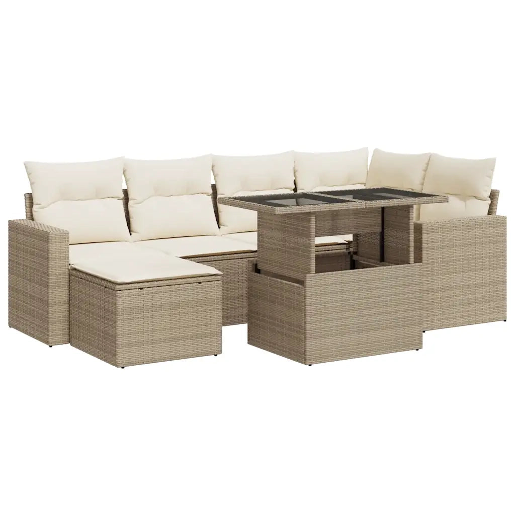 Set Divani da Giardino 7 pz con Cuscini Beige in Polyrattan 3326349