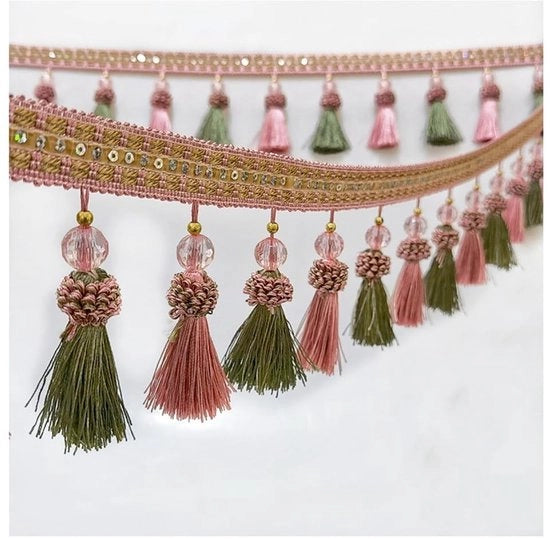 Franjelint decorativo 2 m - Set di spilli 9 cm - Orlo/Finestre - Bordure decorativa - Accessori per cucito - Banda di alta qualità in poliestere - Spilliband
