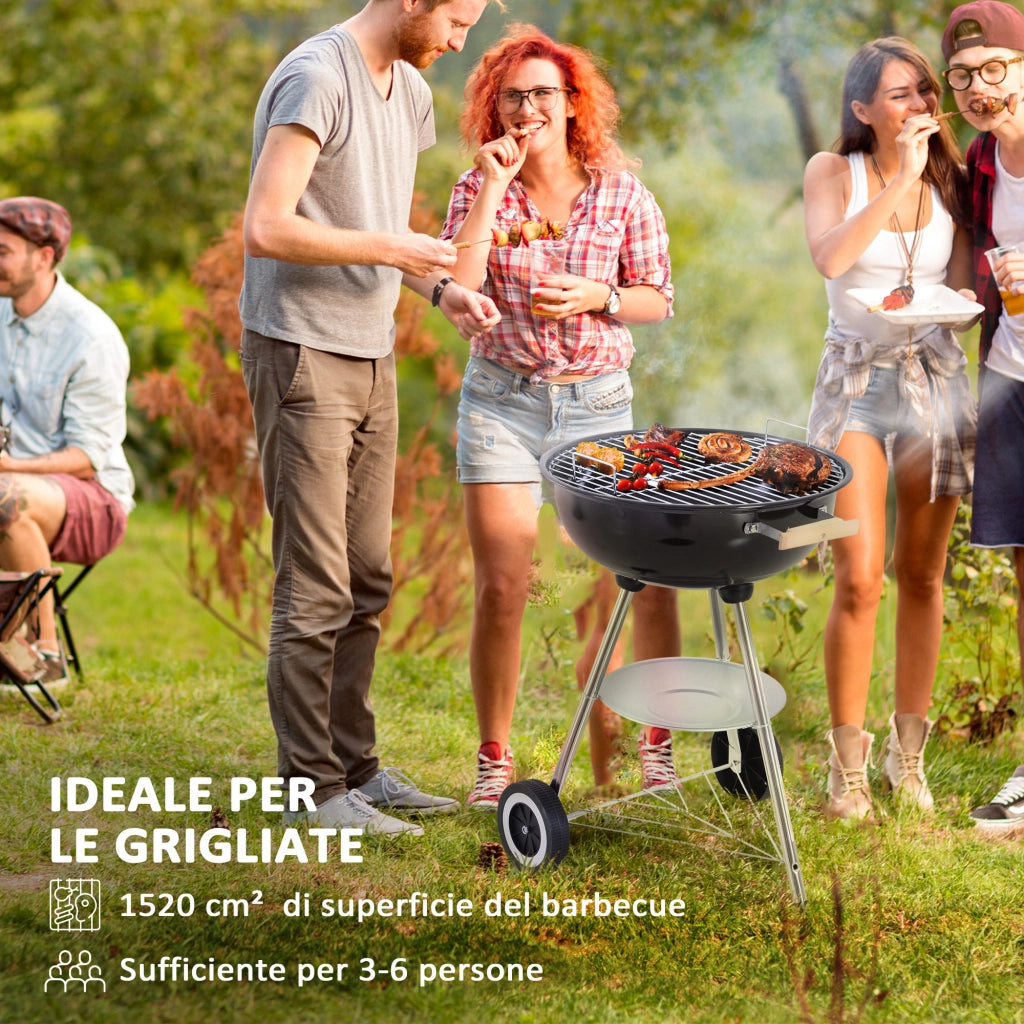 Barbecue a Carbonella ¨C Xylo ¨C Griglia Acciaio con Coperchio e Ruote, Nero