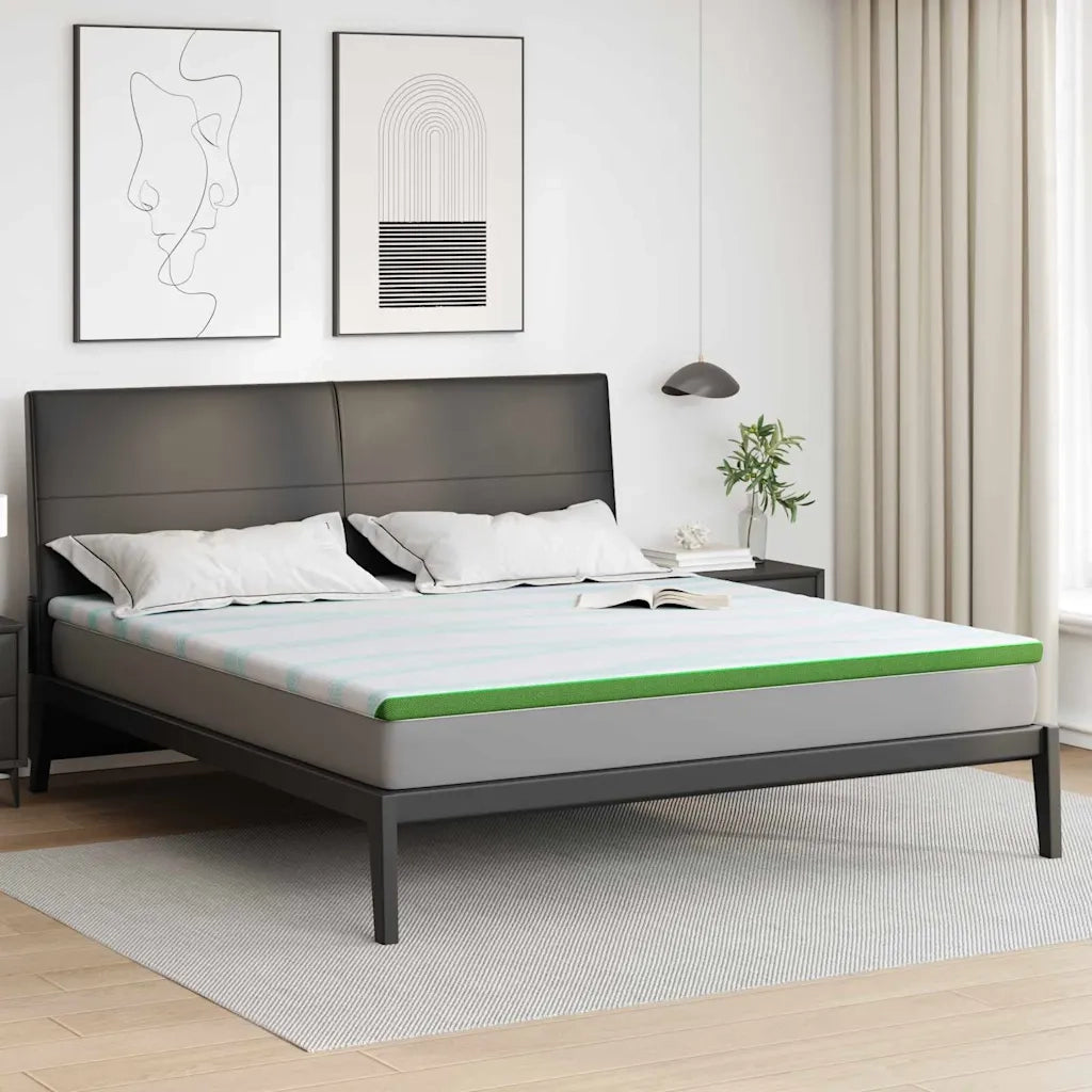 Topper per materasso-Materassino Bianco e Verde 200 x 200 cm 777564