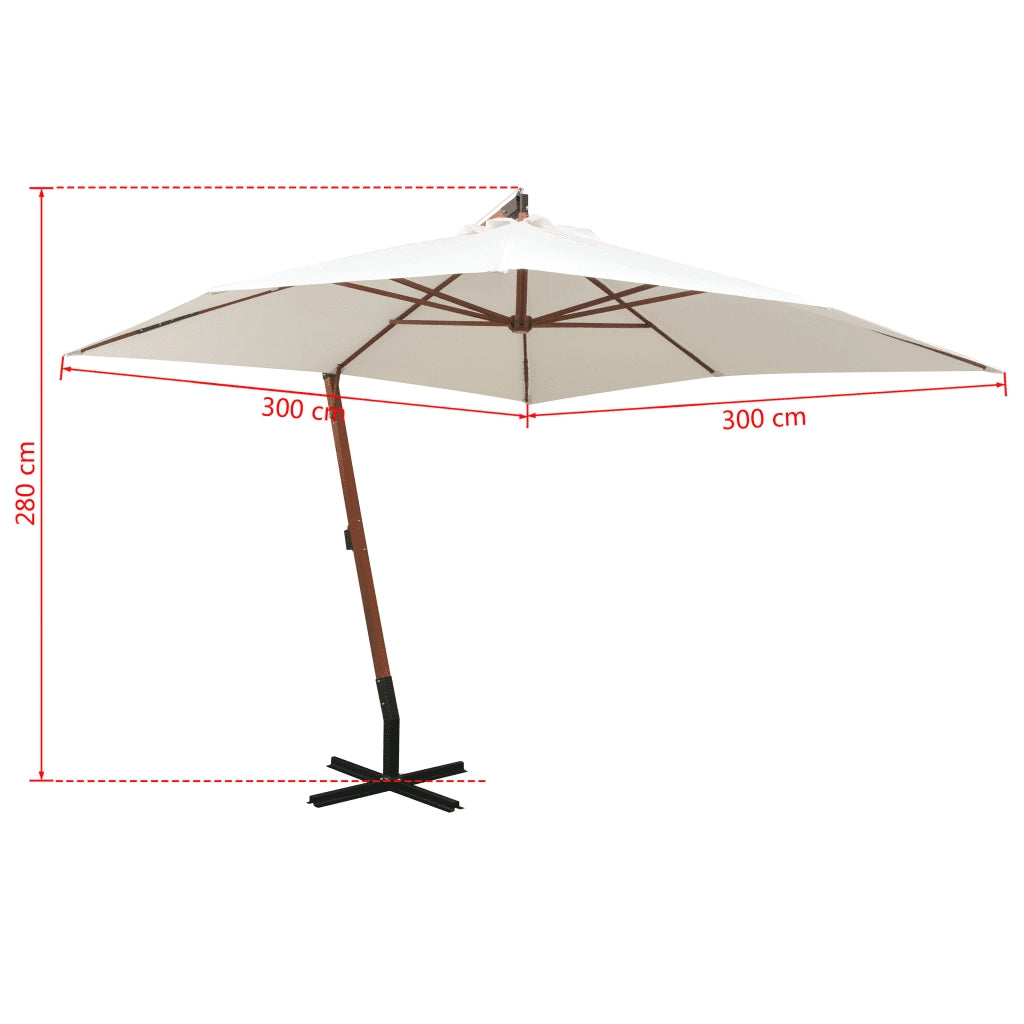 Ombrellone Pensile-Ombrello da giardino balcone 300x300 cm Palo in Legno Bianco