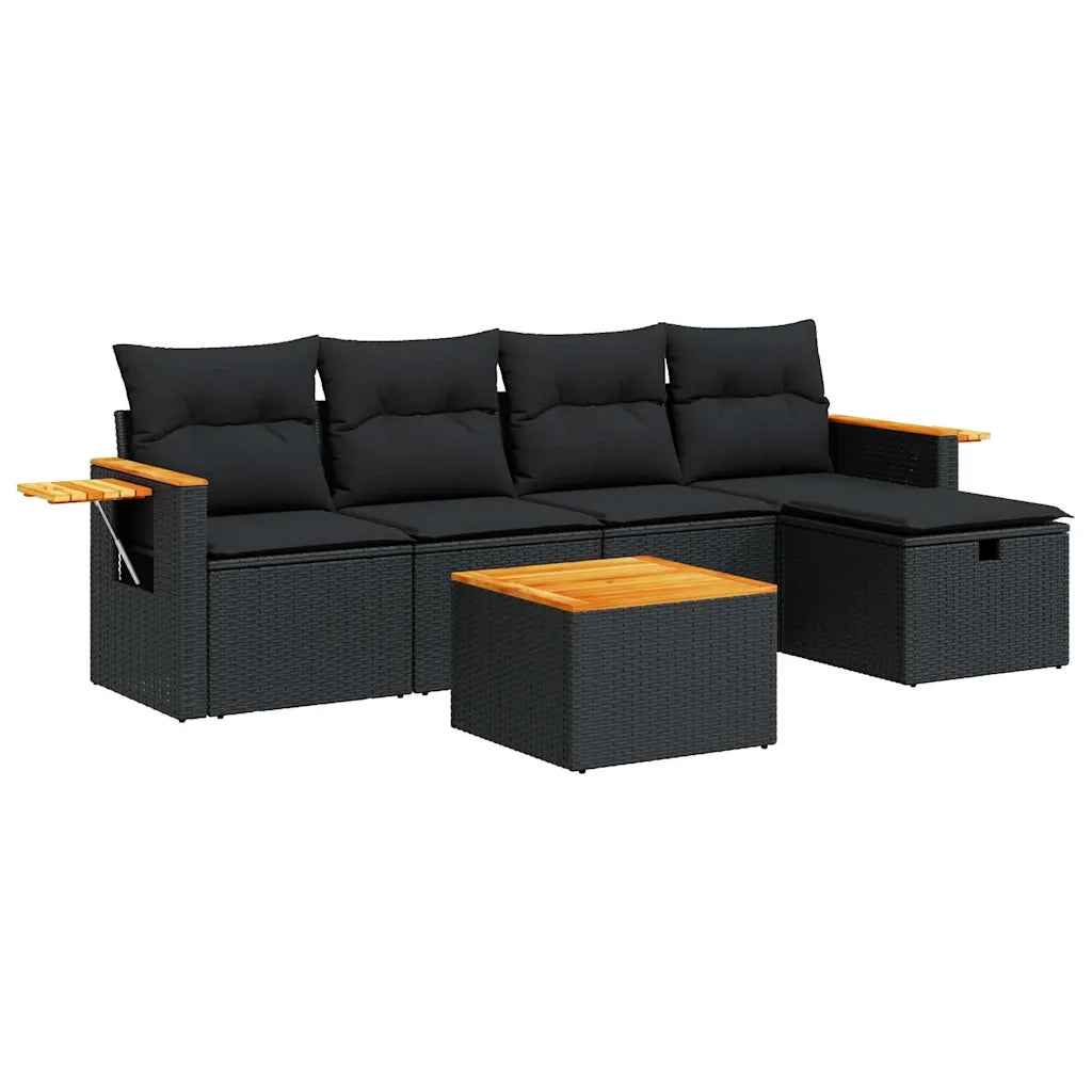 Set Divano da Giardino 6 pz con Cuscini Nero in Polyrattan 3325961
