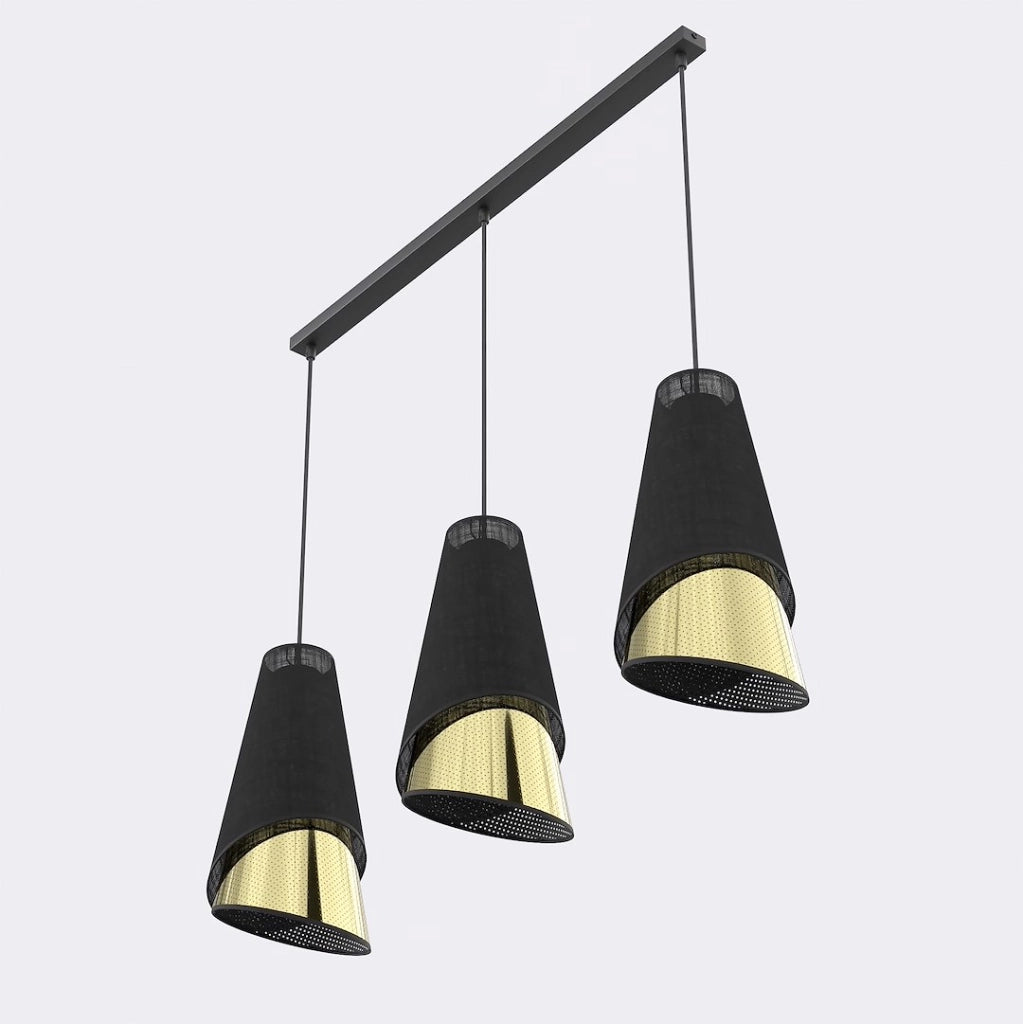 Lampada a sospensione MODA 3xE27 nera/oro Emibig