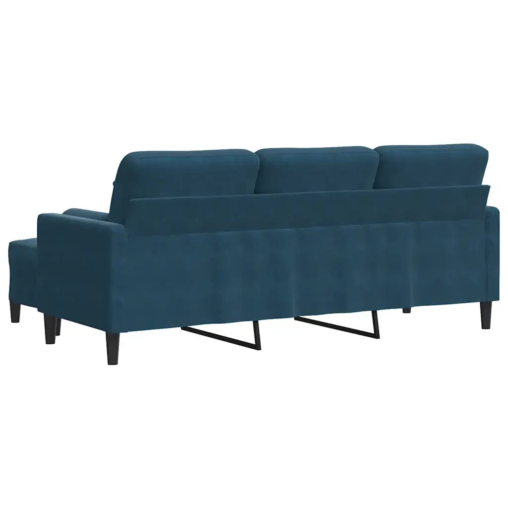 Divano a 3 Posti con Poggiapiedi Blu 180 cm in Velluto
