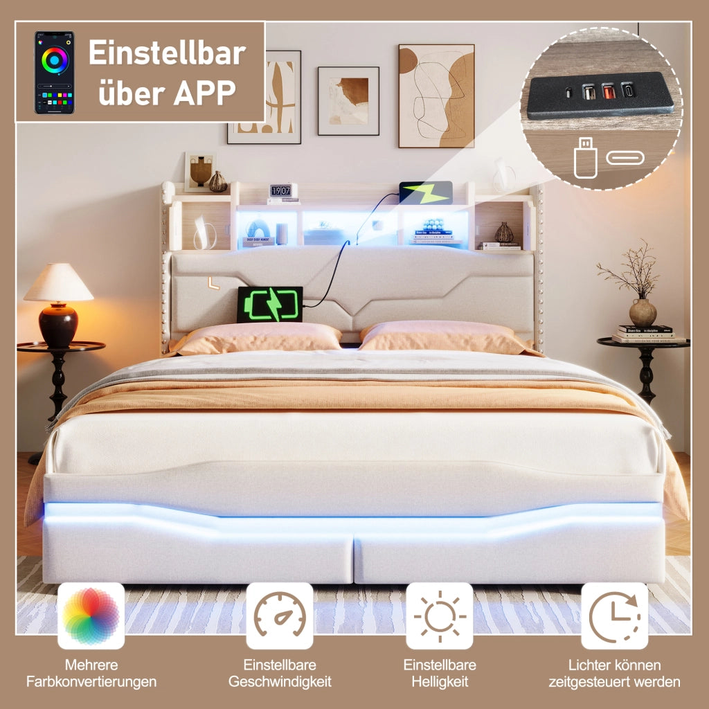 letto imbottito lino beige 140 x 200 cm