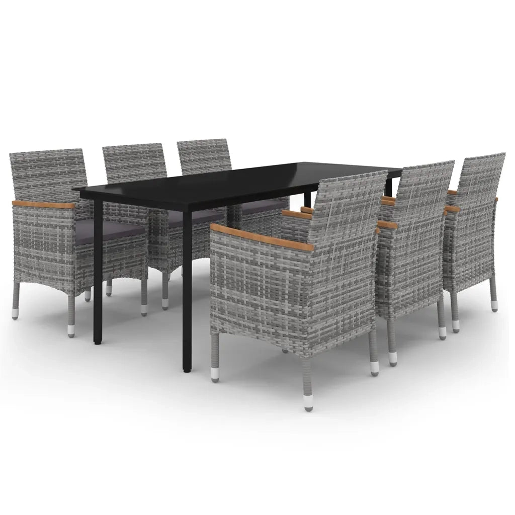 Set da Pranzo da Giardino con Cuscini 7 pz Polyrattan e Vetro 3099779