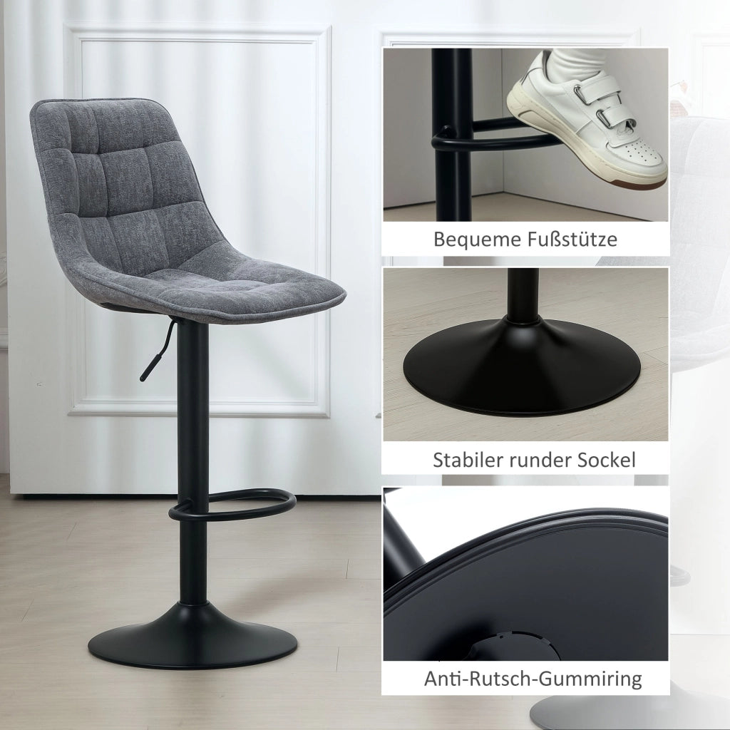Set 2 Sedie da Bar Girevoli con Schienale ¨C Minimal ¨C Altezza Regolabile Imbottite Grigio Scuro
