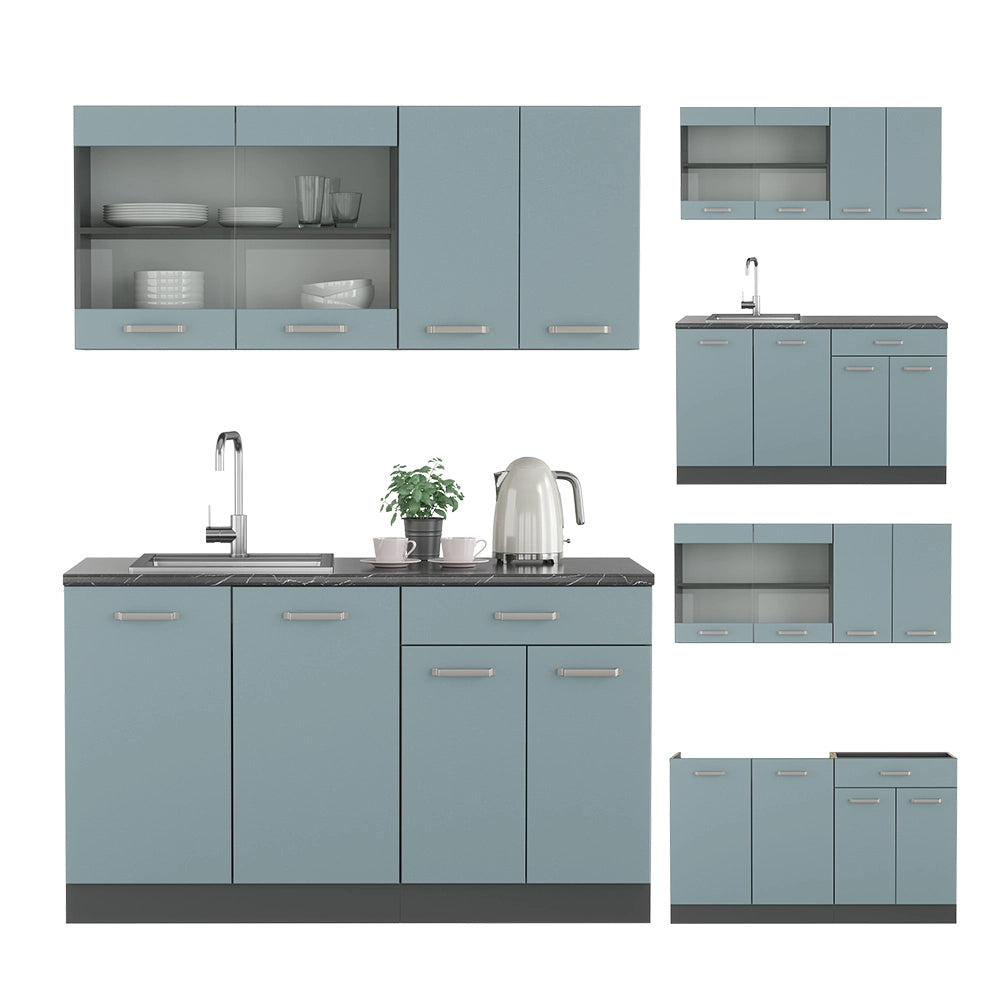 Vicco Cucina monoblocco Blu-grigio/antracite 140 cm senza piano di lavoro