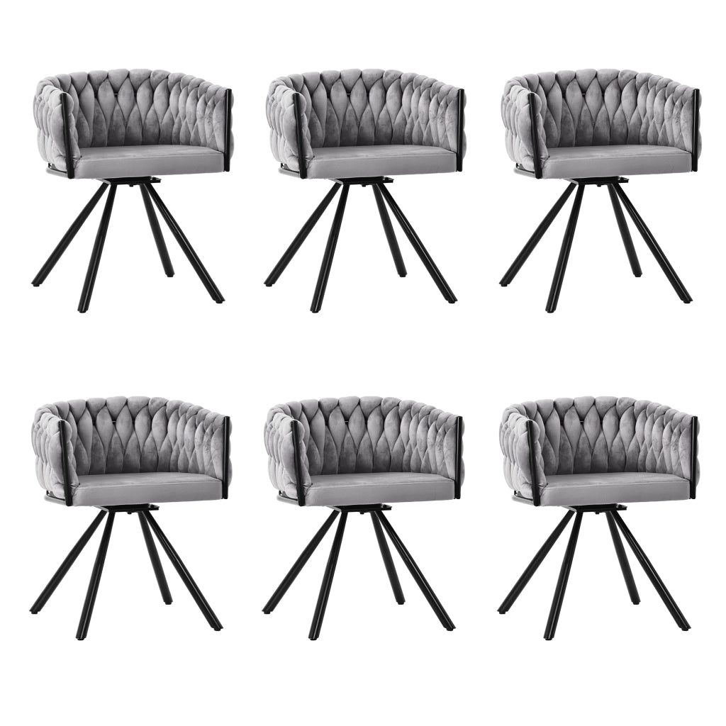 Set di 6 sedie da pranzo girevoli - con schienale ergonomico - in velluto grigio