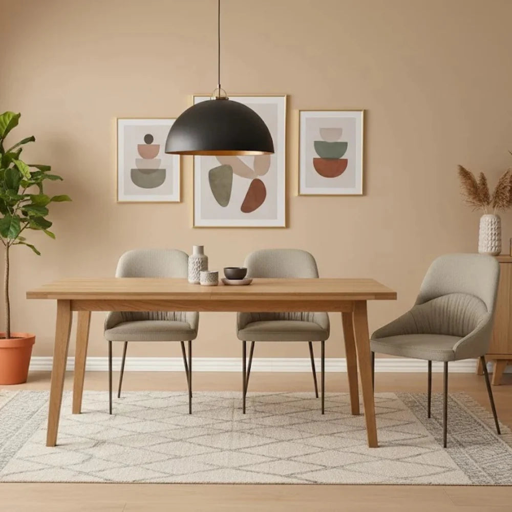 Set di 4 sedie da pranzo imbottite in tessuto beige Shell con struttura in metallo facili da pulire | Duzzle