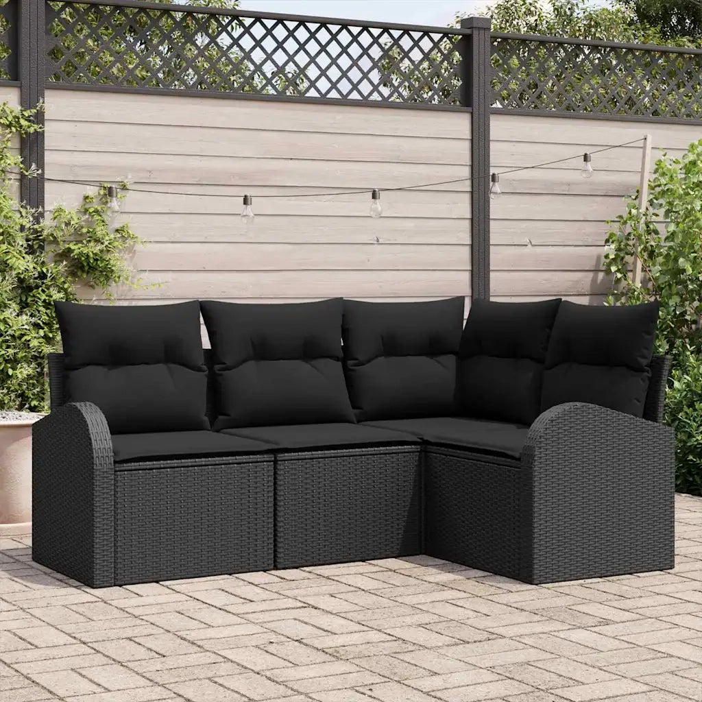 Set Divano da Giardino 4 pcs Nero polyrattan