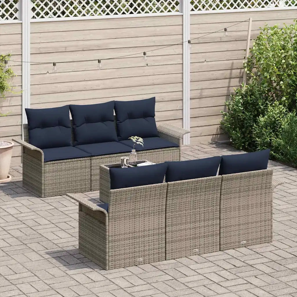 Set Divano da Giardino con cuscino 7 pcs Grigio e Blu Navy 3353924