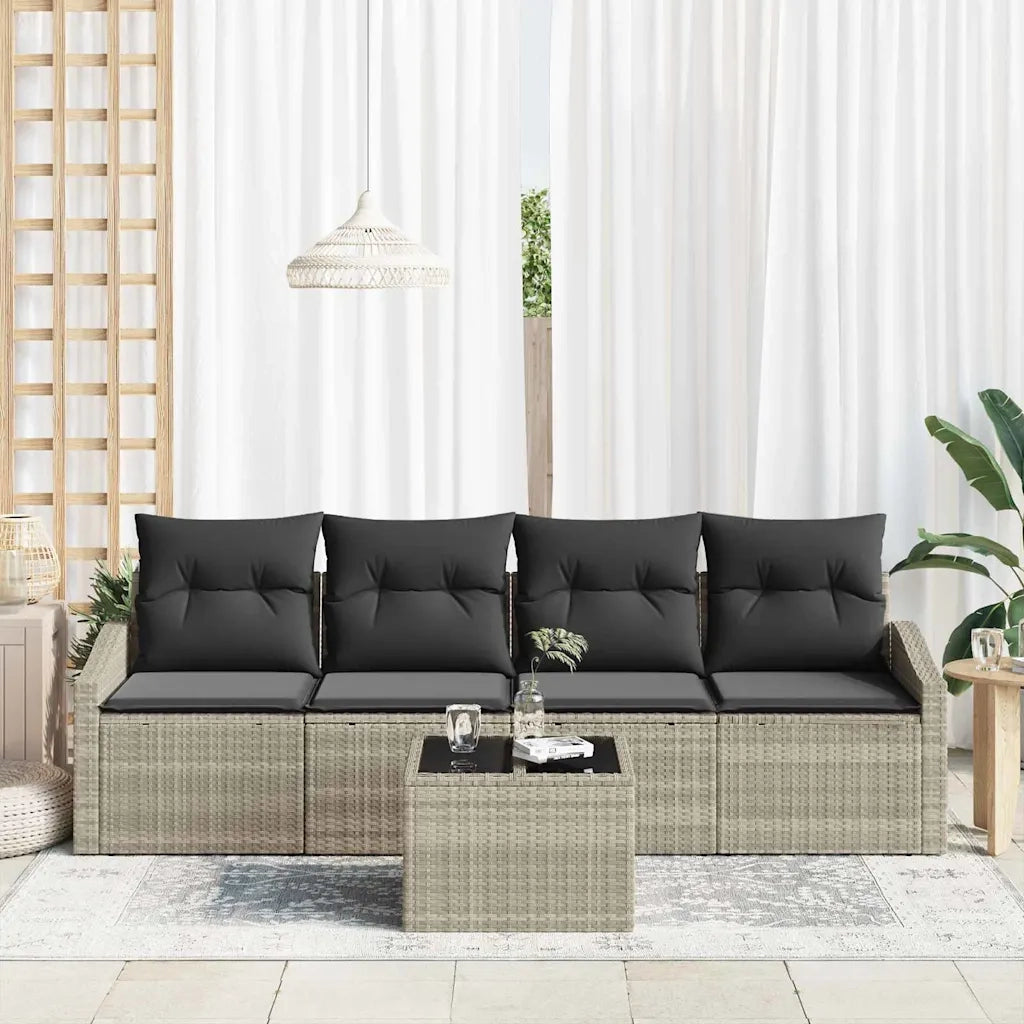 Set di divani con cuscino 5 pcs Grigio chiaro polyrattan