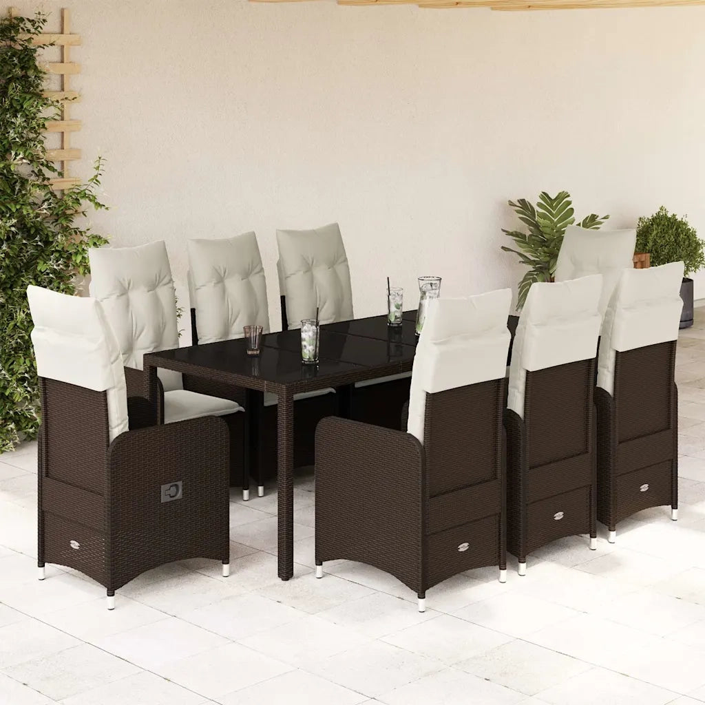 Set Bistrò da Giardino 9 pz con Cuscini in Polyrattan Marrone 3277070